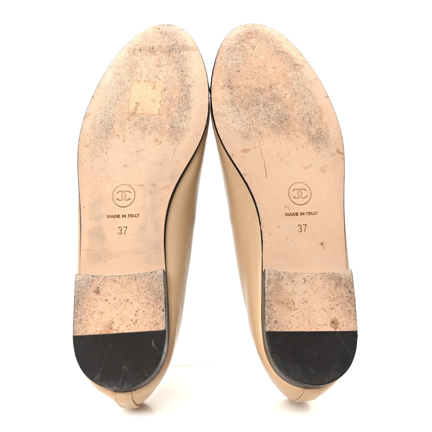 Lambskin Cap Toe CC Ballerina Flats 37 Beige Black