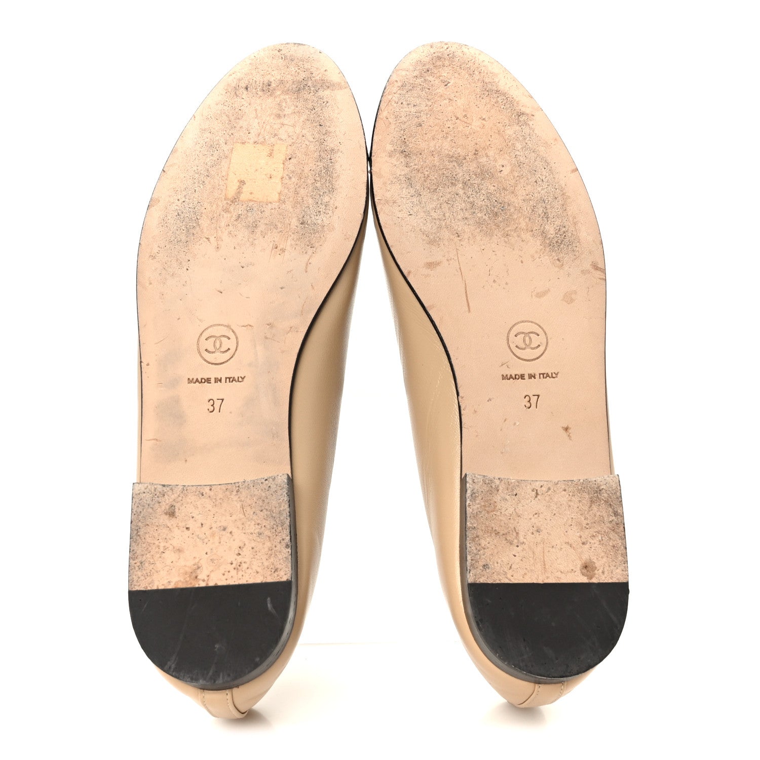 Chanel Lambskin Cap Toe CC Ballerina Flats 37 Beige Black 6 of 10