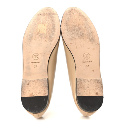 Chanel Lambskin Cap Toe CC Ballerina Flats 37 Beige Black 6 of 10