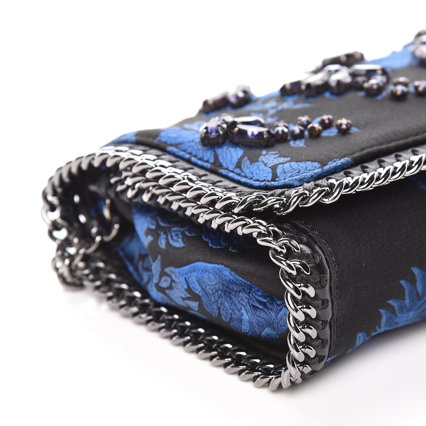 Jacquard Floral Crystal Falabella Clutch Black