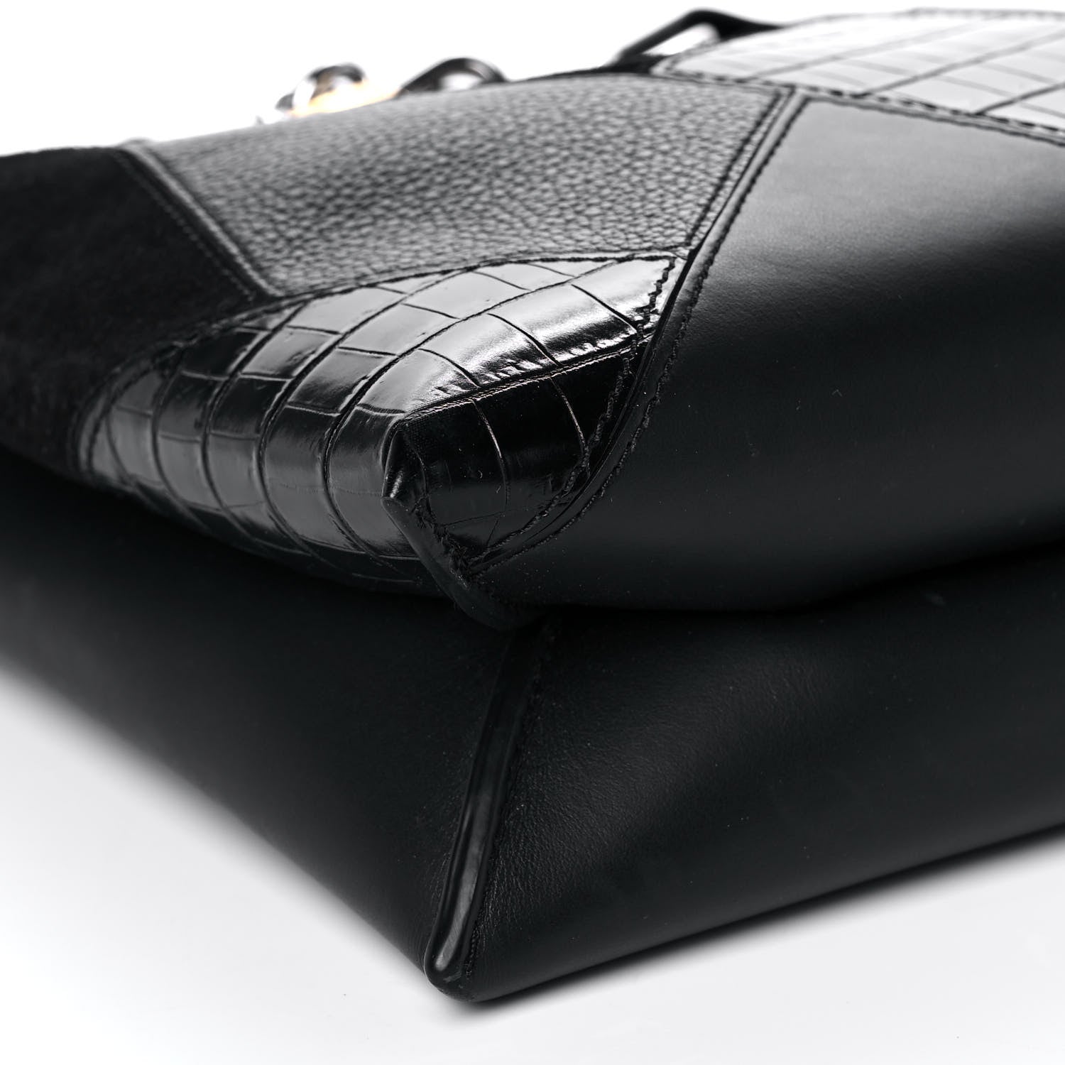Alexander Wang Suede Calfskin Crocodile Lizard Embossed Attica Chain Satchel Black 7 of 9