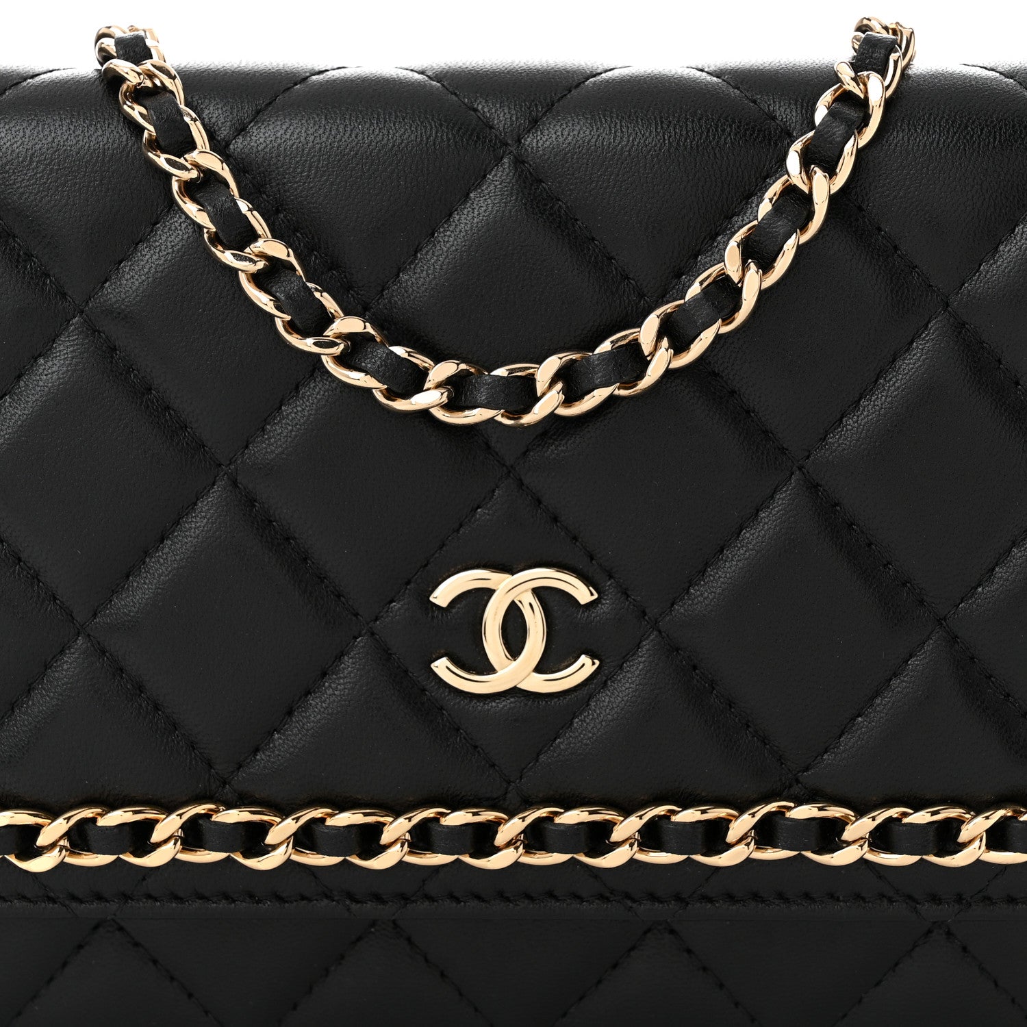 Chanel Lambskin Quilted Chain Around Wallet On Chain WOC Black 9 of 13