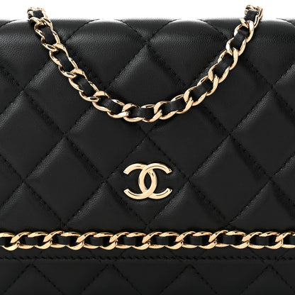 Chanel Lambskin Quilted Chain Around Wallet On Chain WOC Black 9 of 13