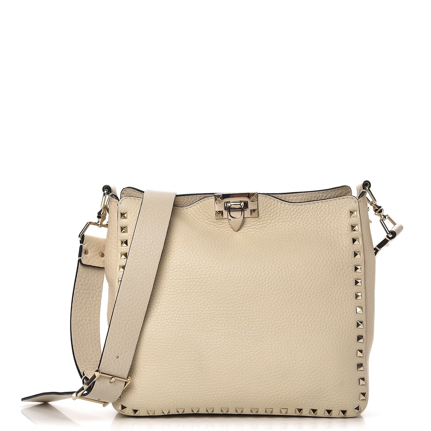 Valentino Garavani Pebbled Calfskin Small Rockstud Flip-Lock Messenger Bag Light Ivory 1 of 8