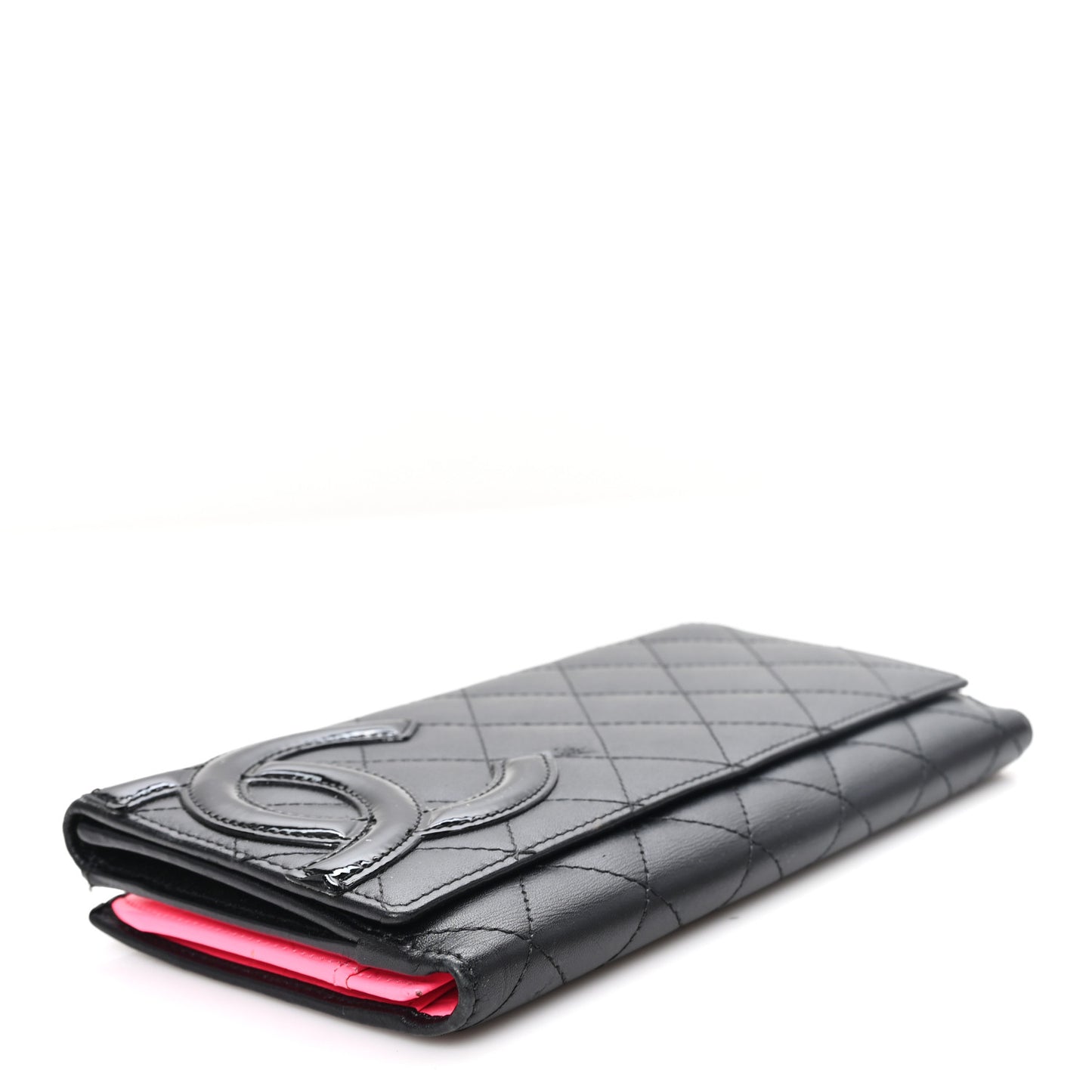 Calfskin Quilted Cambon Tri-Fold Wallet Black Black