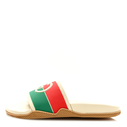 Gucci Rubber Web Womens Interlocking G Slide Sandals 40 Mystic White Green Red 1 of 7