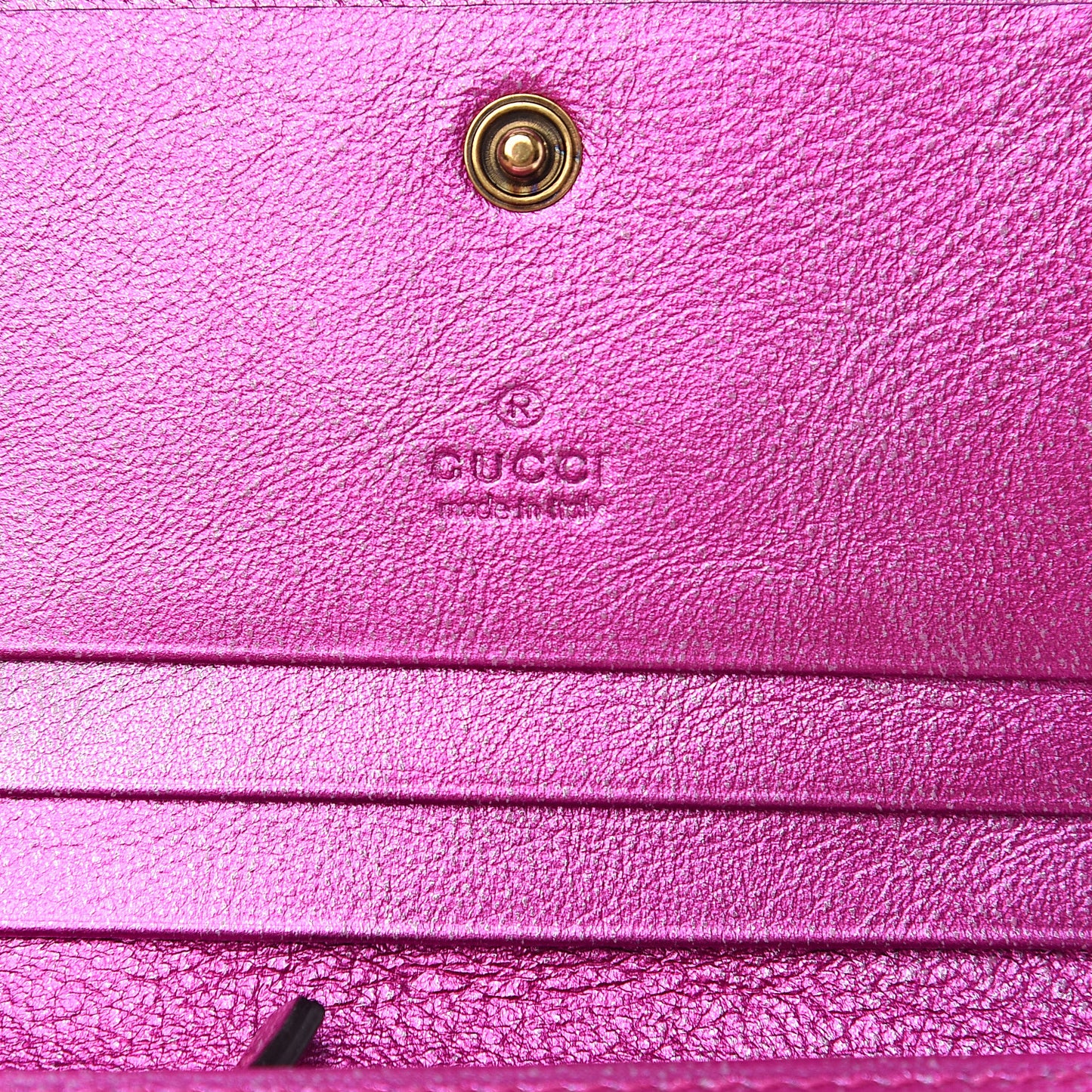 Metallic Calfskin Matelasse Crystal GG Marmont Wallet Fuchsia
