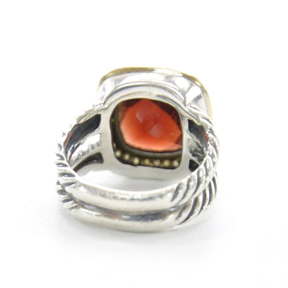 David Yurman Sterling Silver 18K Yellow Gold Diamond Garnet 11mm Albion Ring 53 6.5 6 of 6