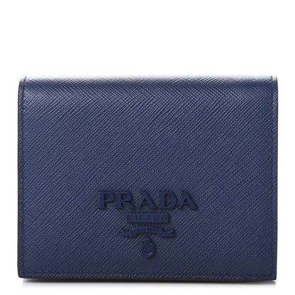 Prada Saffiano Shine Monochrome Bi-Fold Wallet Bleuette 1 of 7