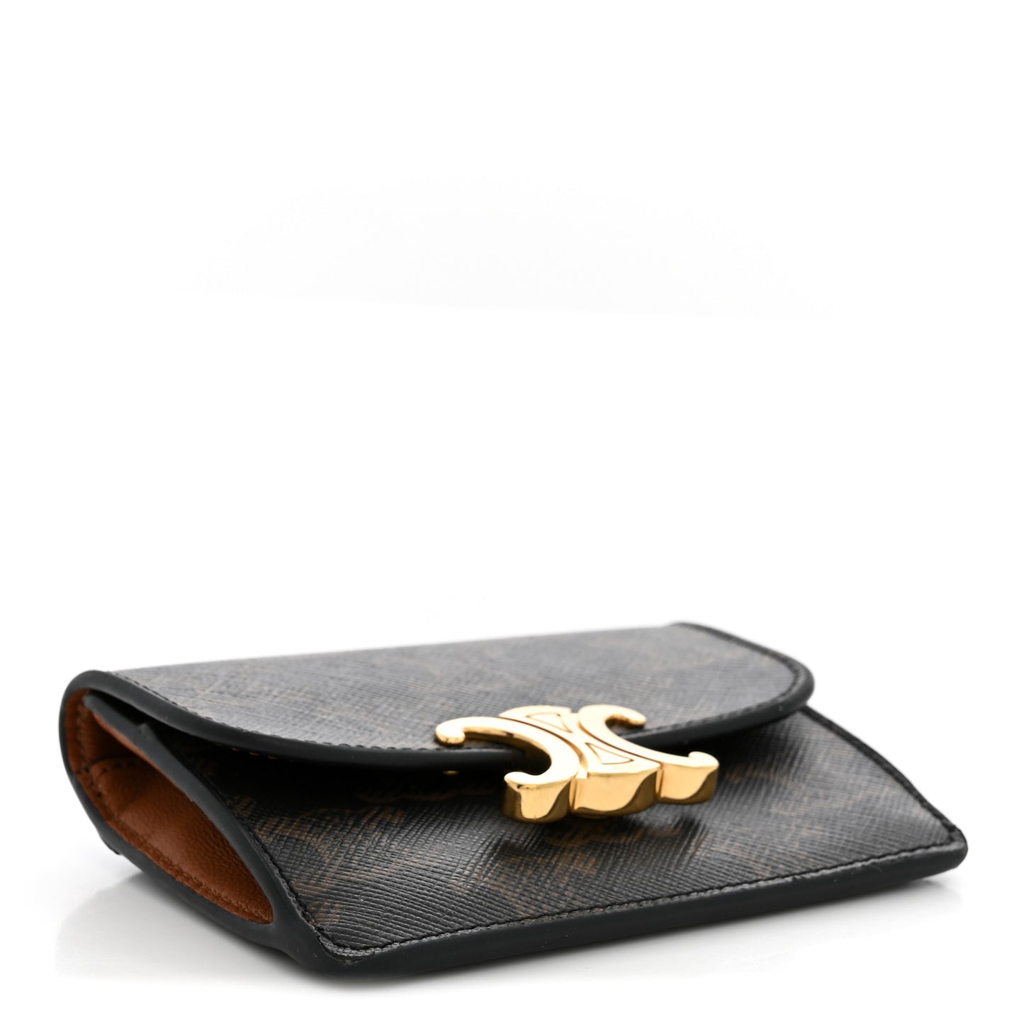 Triomphe Canvas Calfskin Flap Card Holder Tan