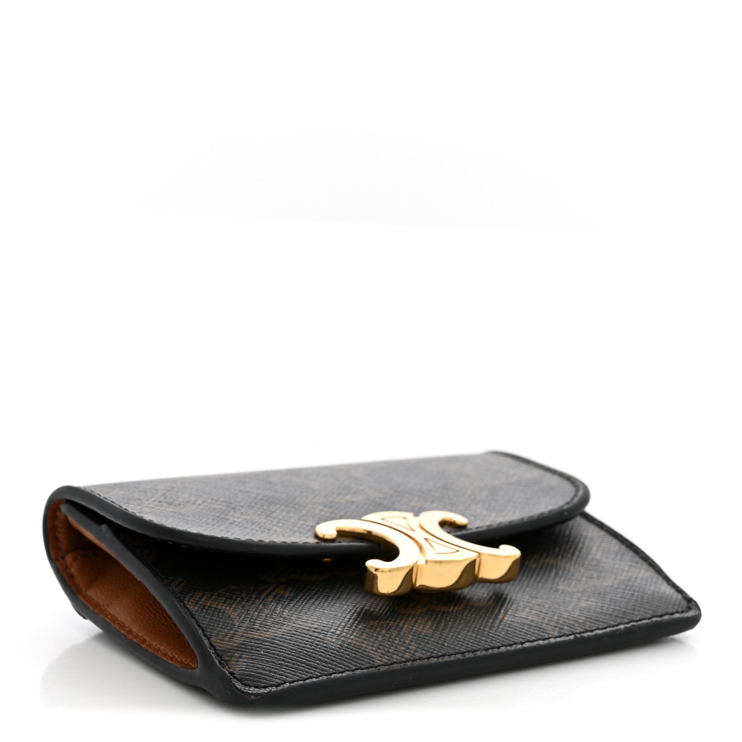 Celine Triomphe Canvas Calfskin Flap Card Holder Tan 4 of 7