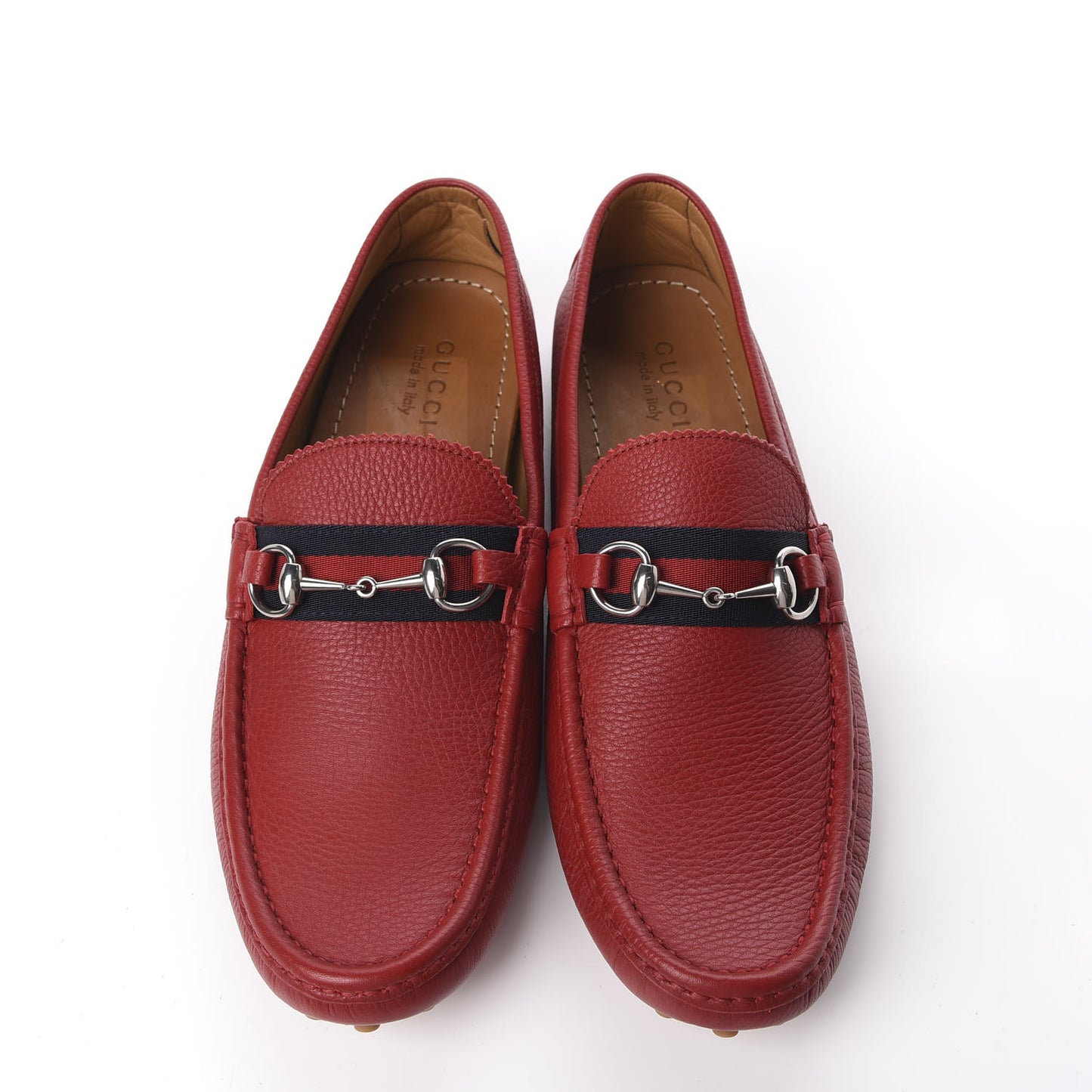 Calfskin Mens Horsebit Web Driver Loafers 11 Rosso