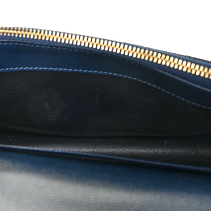 Saint Laurent Grain De Poudre Matelasse Chevron Monogram Envelope Chain Wallet Navy 13 of 15