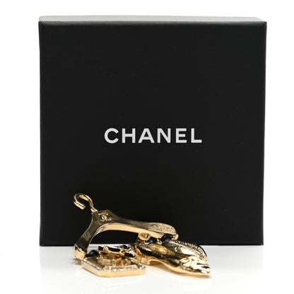 Chanel Crystal CC Charms Hanger Brooch Gold Black 5 of 5