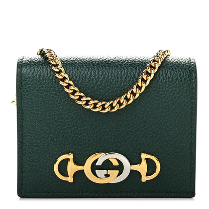 Gucci Grainy Calfskin Zumi Chain Card Case Wallet Vintage Green 1 of 8