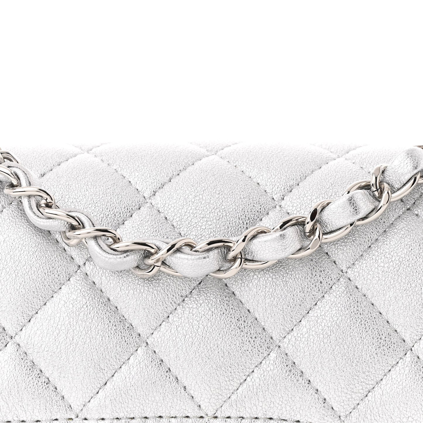 Metallic Calfskin Quilted Mini Rectangular Flap Silver