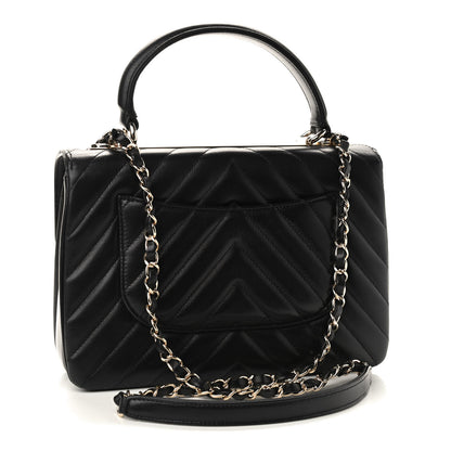 Chanel Lambskin Chevron Quilted Small Trendy CC Dual Handle Flap Bag Black 3 of 9