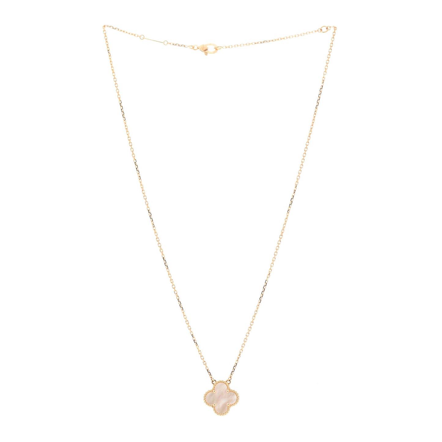 18K Yellow Gold Mother of Pearl Vintage Alhambra Pendant Necklace