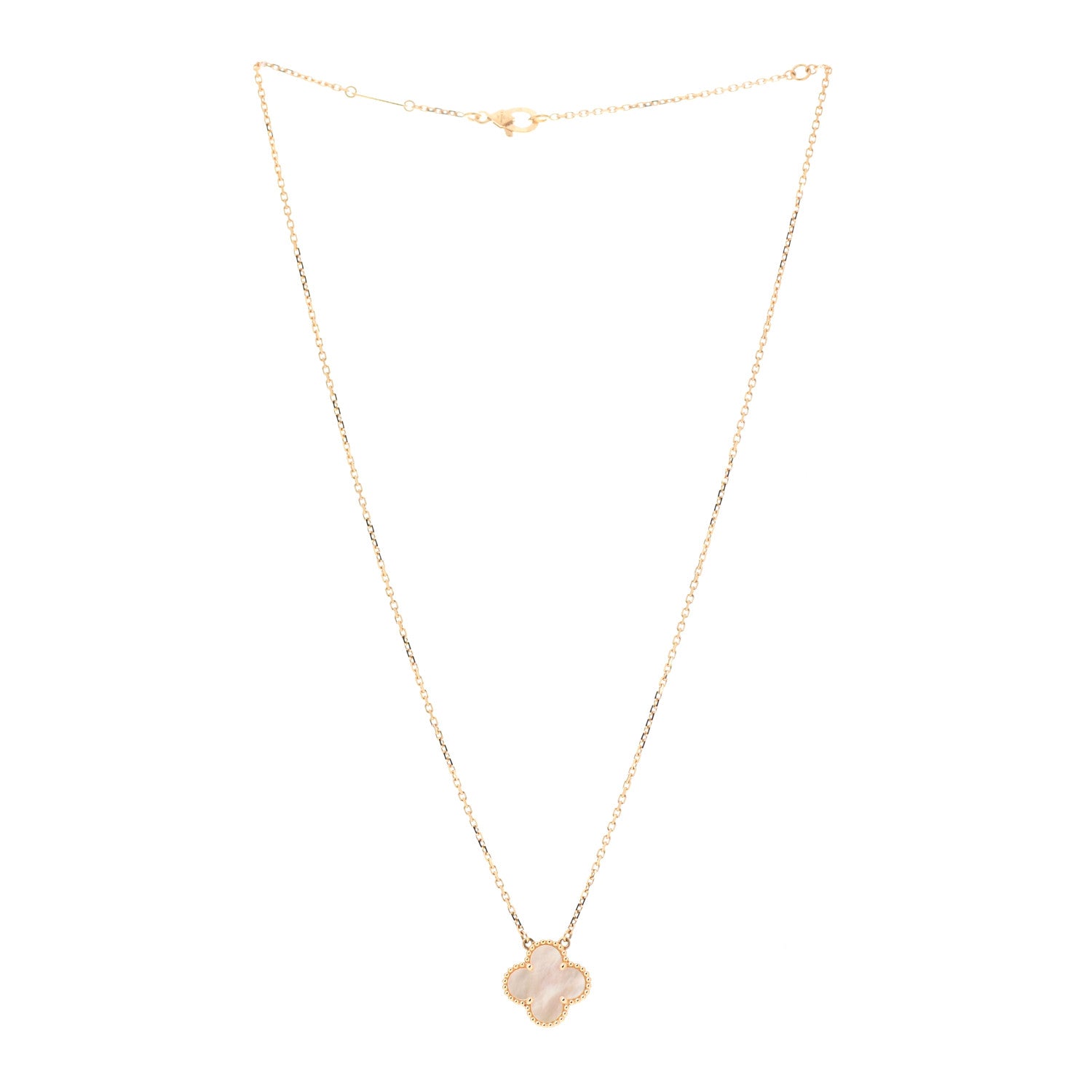 Van Cleef & Arpels 18K Yellow Gold Mother of Pearl Vintage Alhambra Pendant Necklace 3 of 7