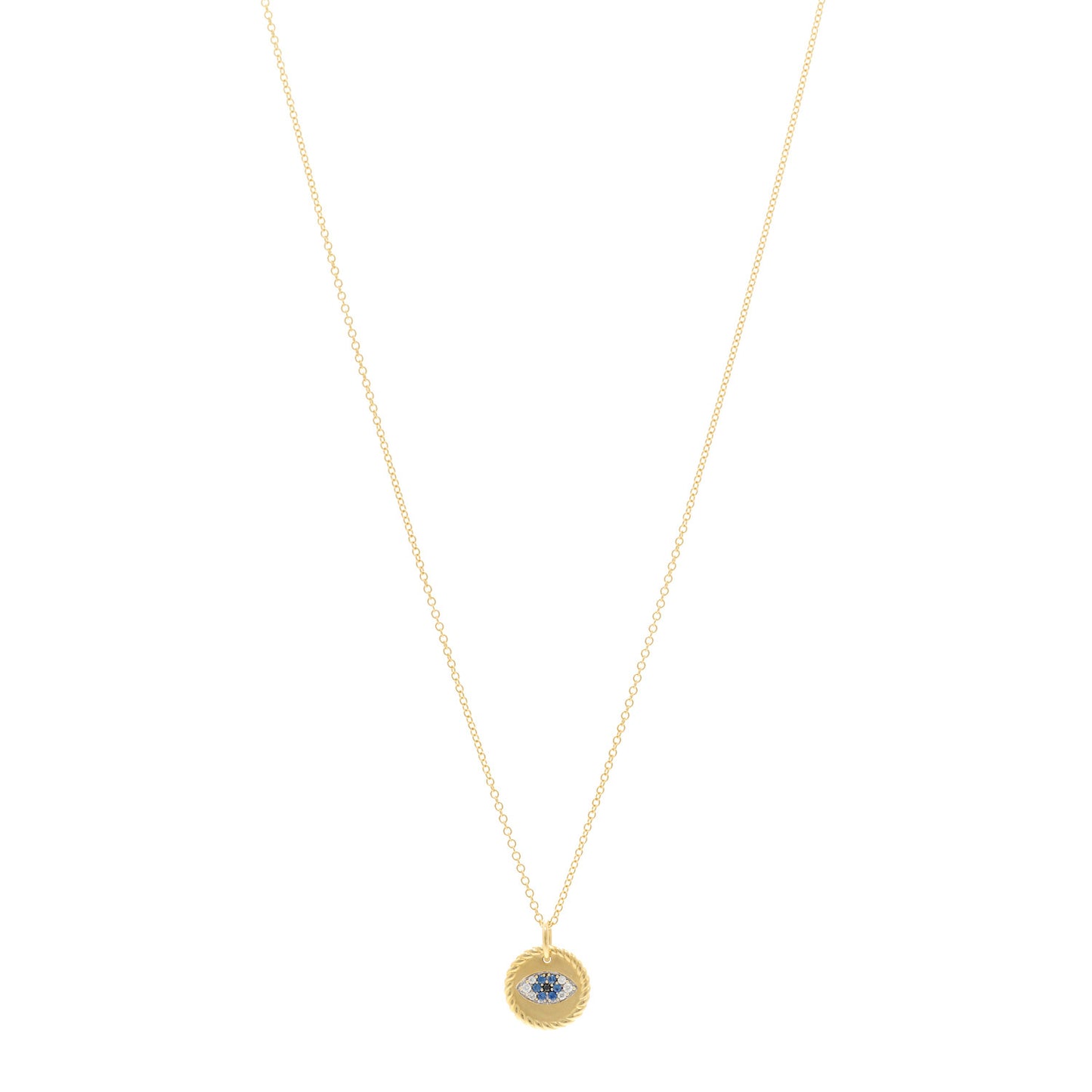 18K Yellow Gold Blue Sapphire Diamond Evil Eye Necklace