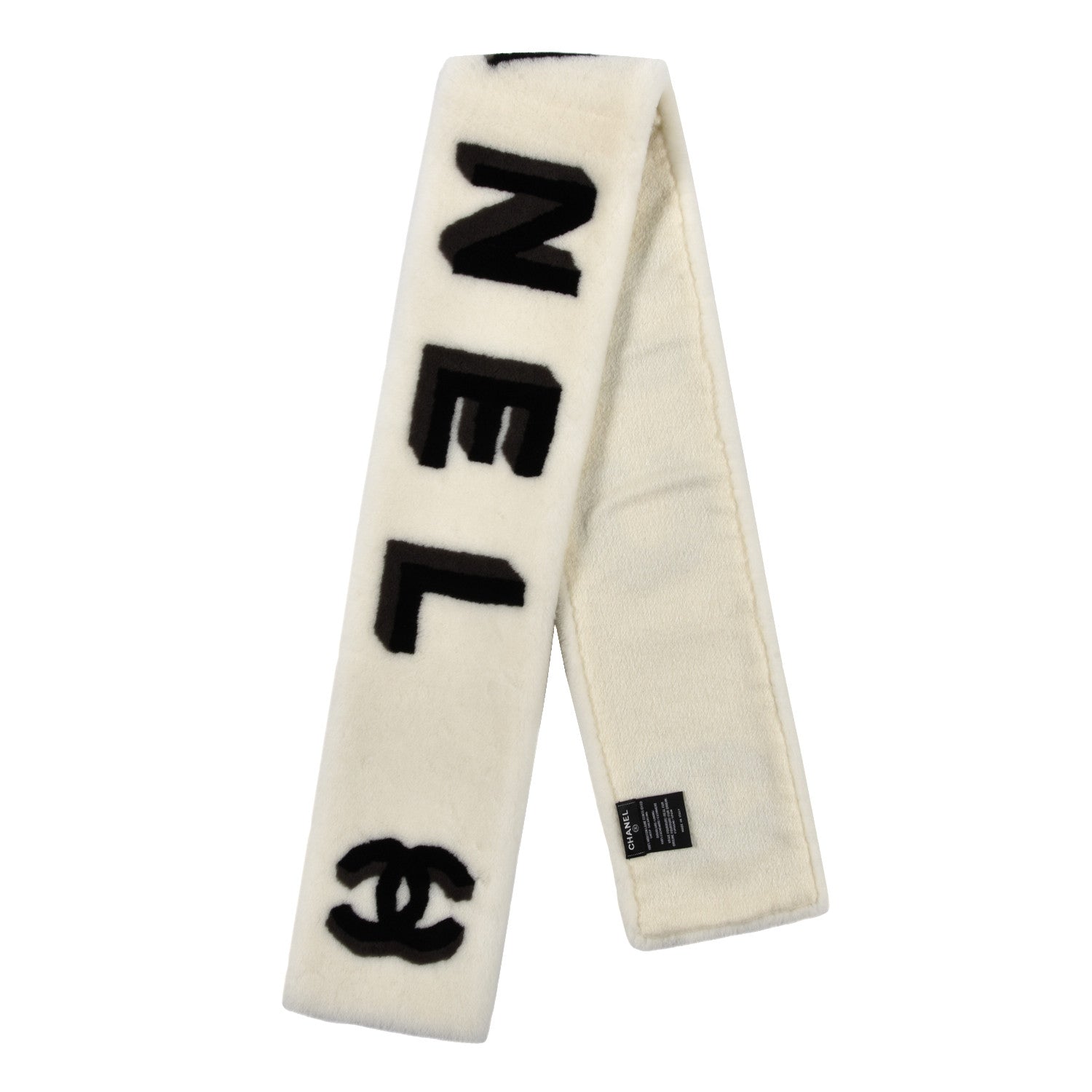 Chanel Shearling Cashmere CC Scarf Black White 4 of 8