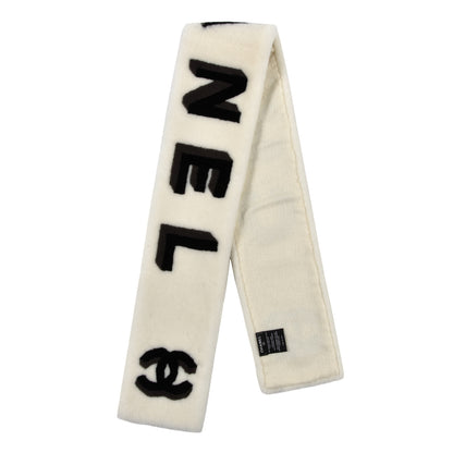 Chanel Shearling Cashmere CC Scarf Black White 4 of 8
