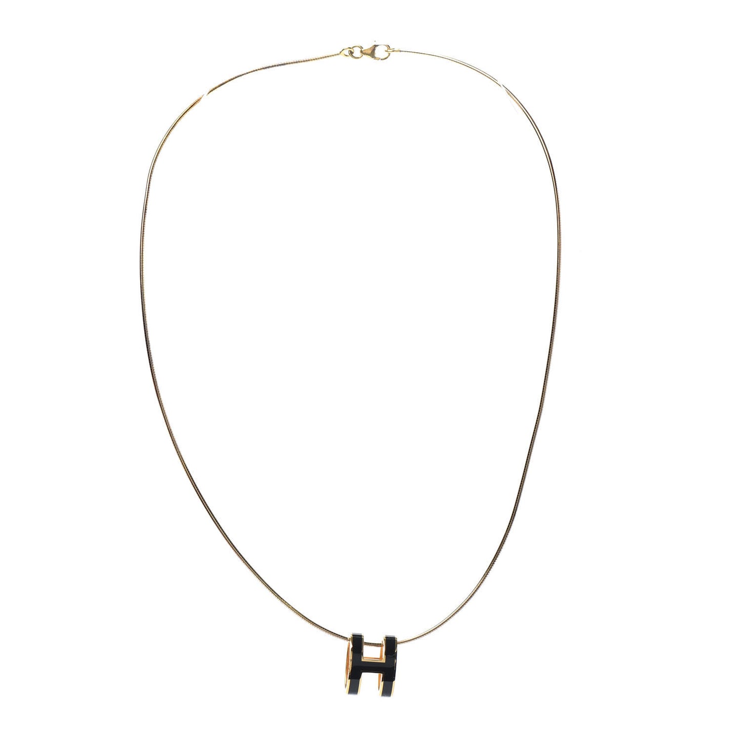 Lacquered Gold Pop H Pendant Necklace Black