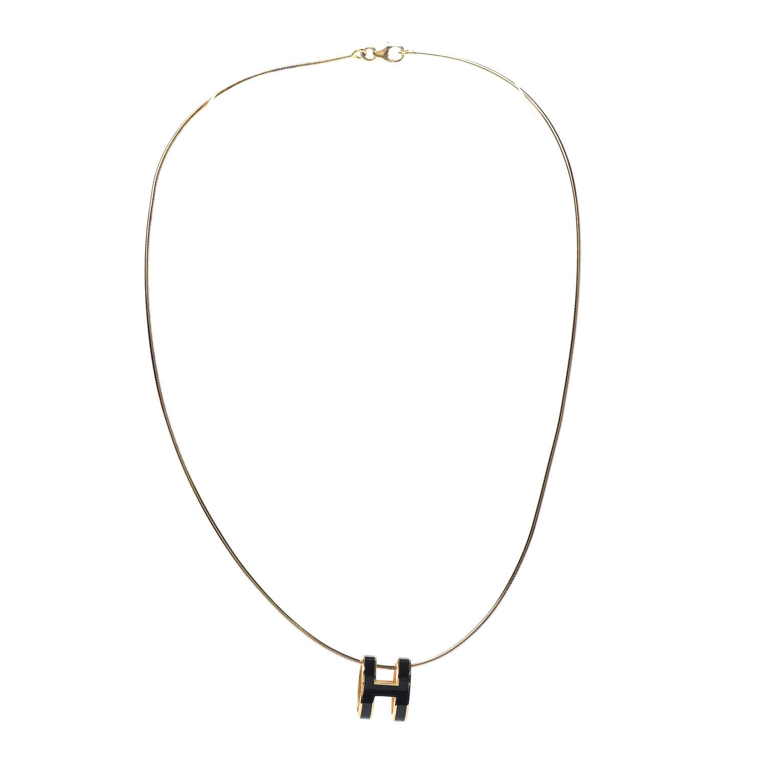 Hermes Lacquered Gold Pop H Pendant Necklace Black 3 of 4