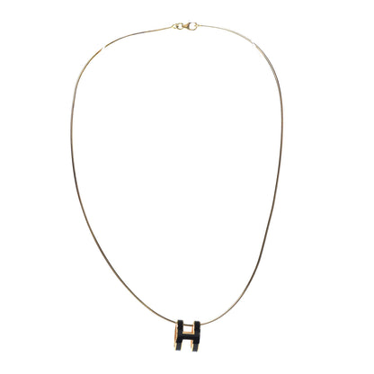 Hermes Lacquered Gold Pop H Pendant Necklace Black 3 of 4