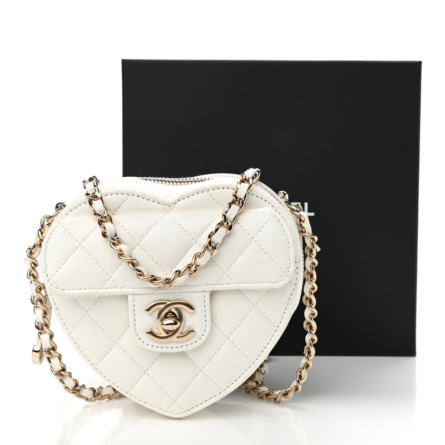 Chanel Lambskin Quilted CC In Love Heart Clutch With Chain White 11 of 11