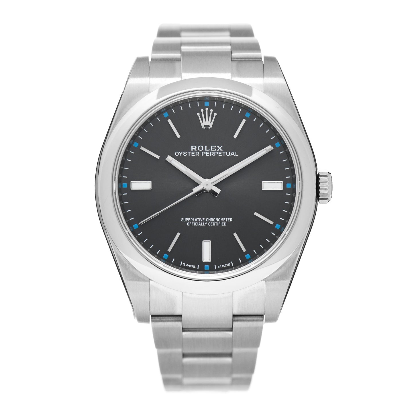 Stainless Steel 39mm Oyster Perpetual Watch Rhodium 114300