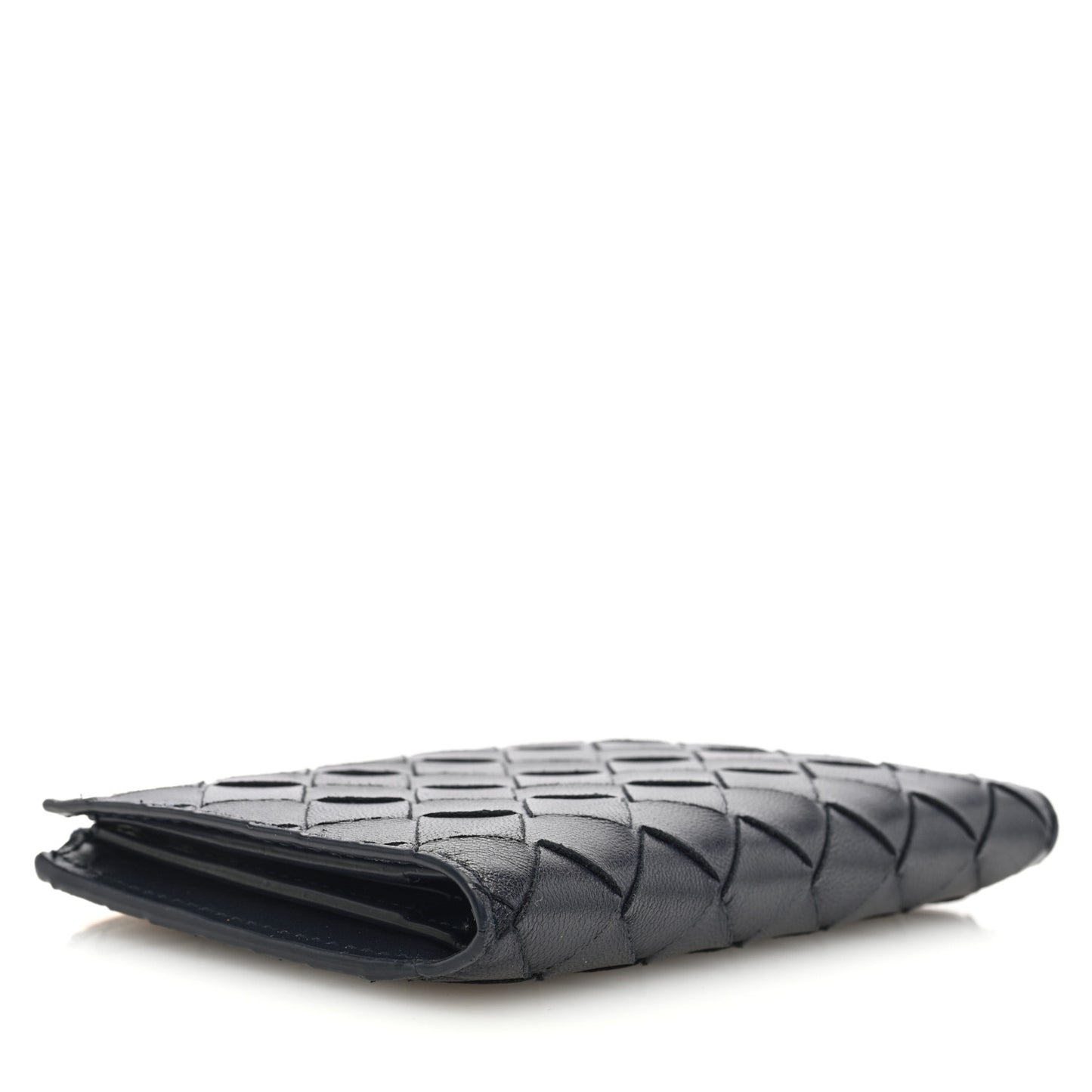 Nappa Intrecciato Medium Bifold Zip Wallet Navy