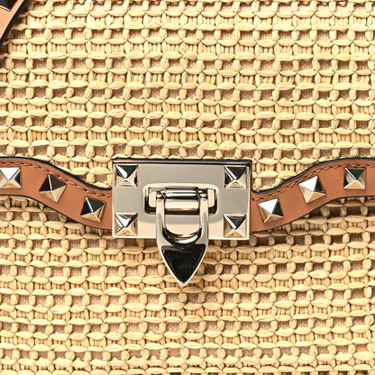 Valentino Garavani Raffia Calfskin Small Rockstud Flip Lock Crossbody Bag Natural Saddle Brown 7 of 9