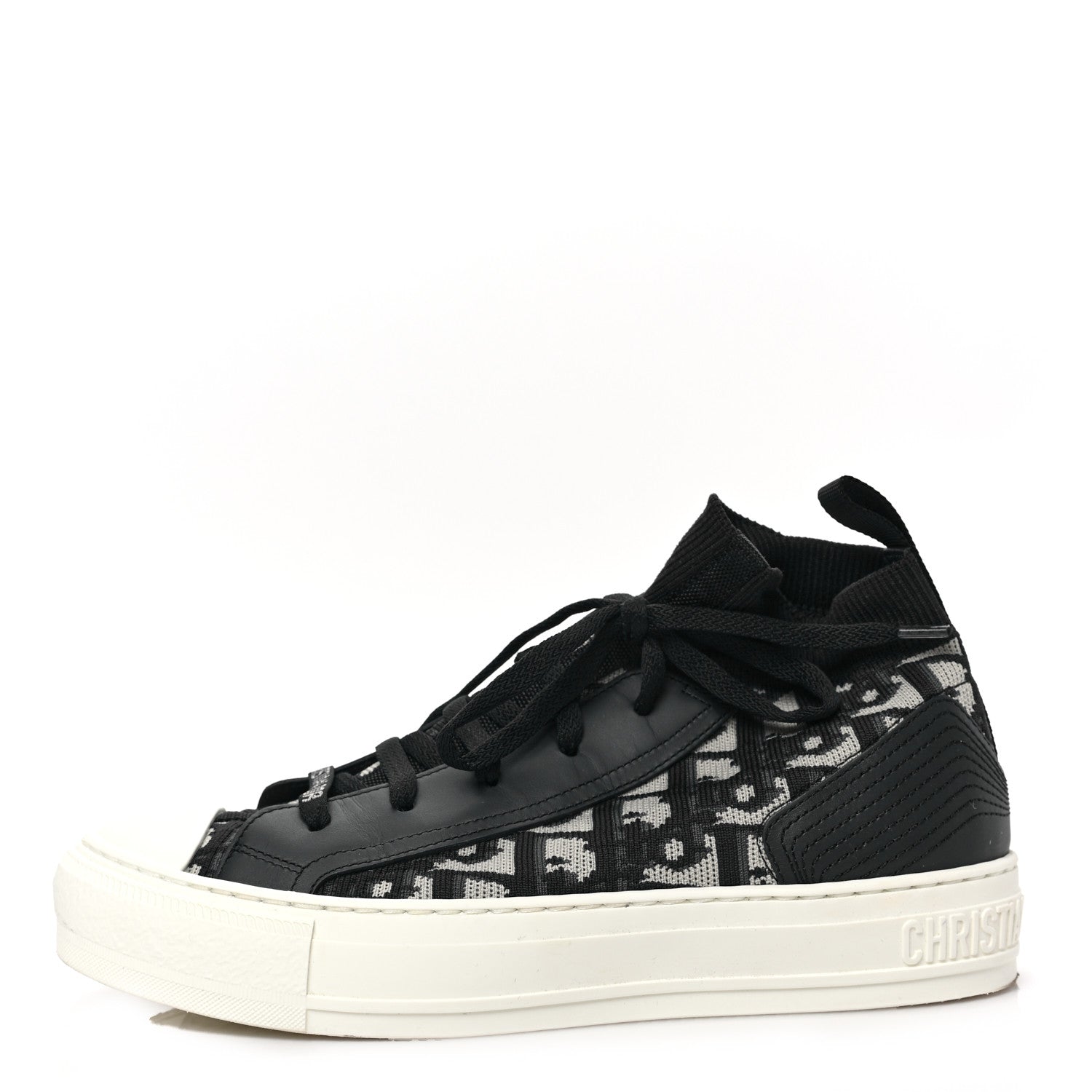Christian Dior CHRISTIAN DIOR Technical Mesh Calfskin Women's Oblique Walk'N'Dior High Top 37 Deep Blue Deep Blue 1 of 6