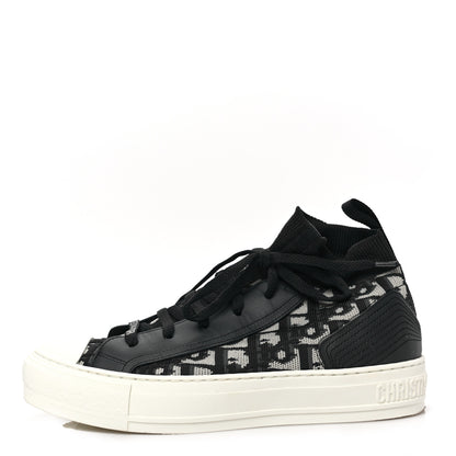 Christian Dior CHRISTIAN DIOR Technical Mesh Calfskin Women's Oblique Walk'N'Dior High Top 37 Deep Blue Deep Blue 1 of 6