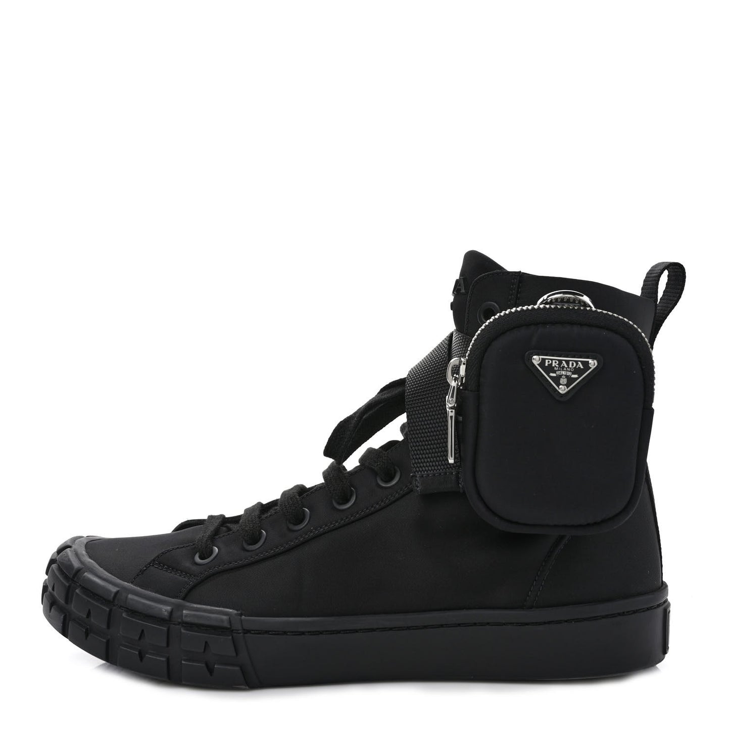 Re-Nylon Gabardine Metal Triangle Logo Mens Wheel Pouch Pocket High Top Sneakers 7.5 Black