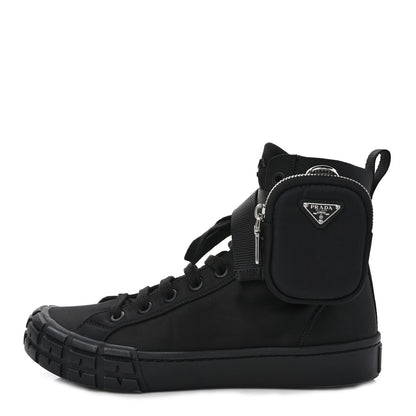 Prada Re-Nylon Gabardine Metal Triangle Logo Mens Wheel Pouch Pocket High Top Sneakers 7.5 Black 1 of 9