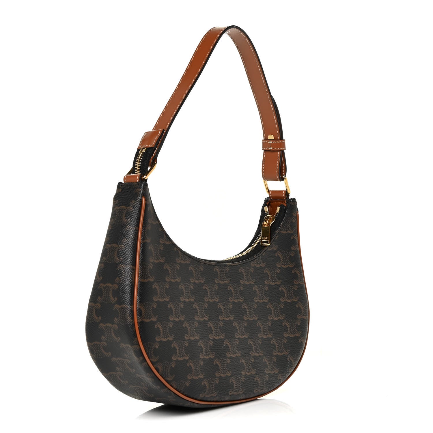 Celine Triomphe Canvas Calfskin Ava Shoulder Bag Tan 3 of 12