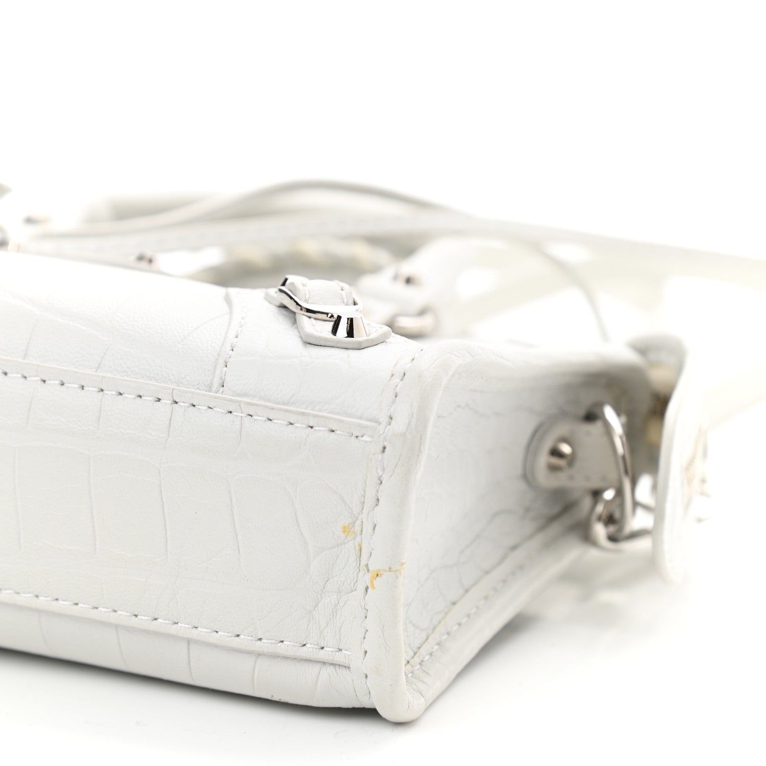 Balenciaga Matte Supple Lambskin Crocodile Embossed Classic Silver Hardware Nano City White 9 of 11