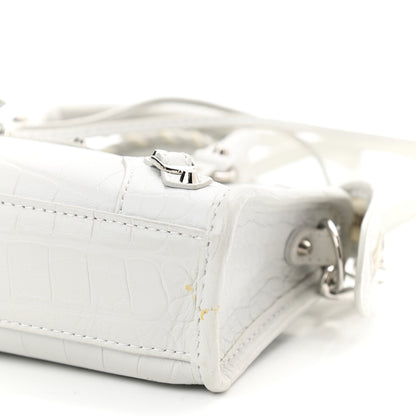 Balenciaga Matte Supple Lambskin Crocodile Embossed Classic Silver Hardware Nano City White 9 of 11