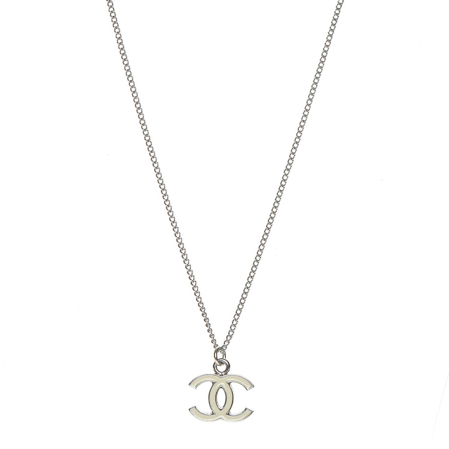 Enamel CC Necklace Silver White