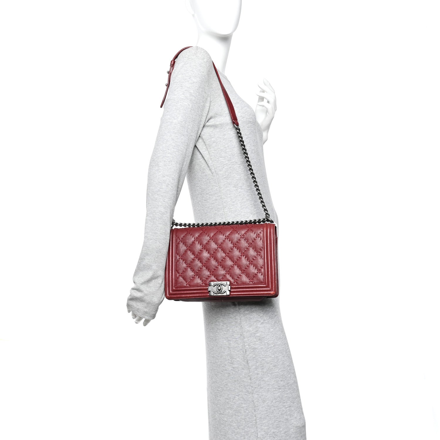 Chanel Calfskin Quilted Double Stitch New Medium Boy Flap Burgundy 2 of 12