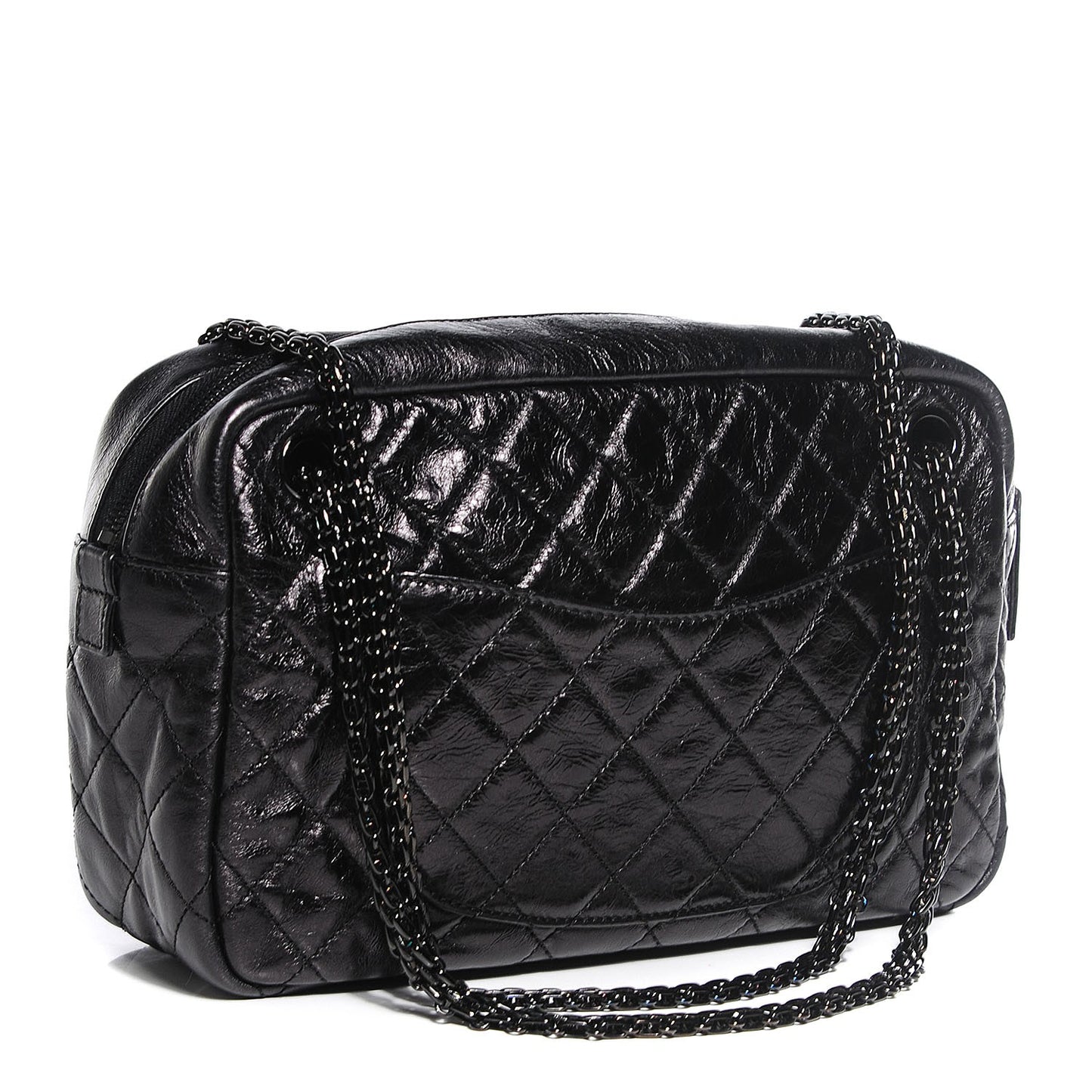 Metallic Aged Calfskin Quilted Medium Reissue Camera Case Black