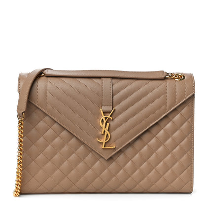 Saint Laurent Grain De Poudre Mixed Matelasse Large Triquilt Monogram Satchel Dark Beige 2 of 10