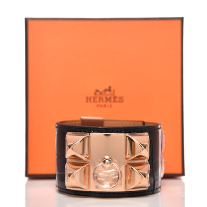 Hermes Shiny Alligator Collier De Chien CDC Bracelet T2 Black 7 of 7
