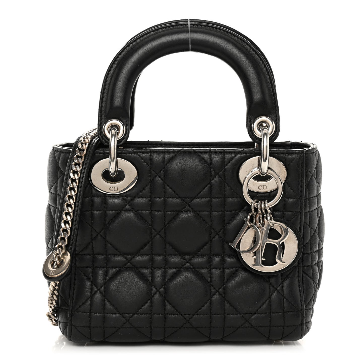 CHRISTIAN DIOR Lambskin Cannage Mini Lady Dior Black