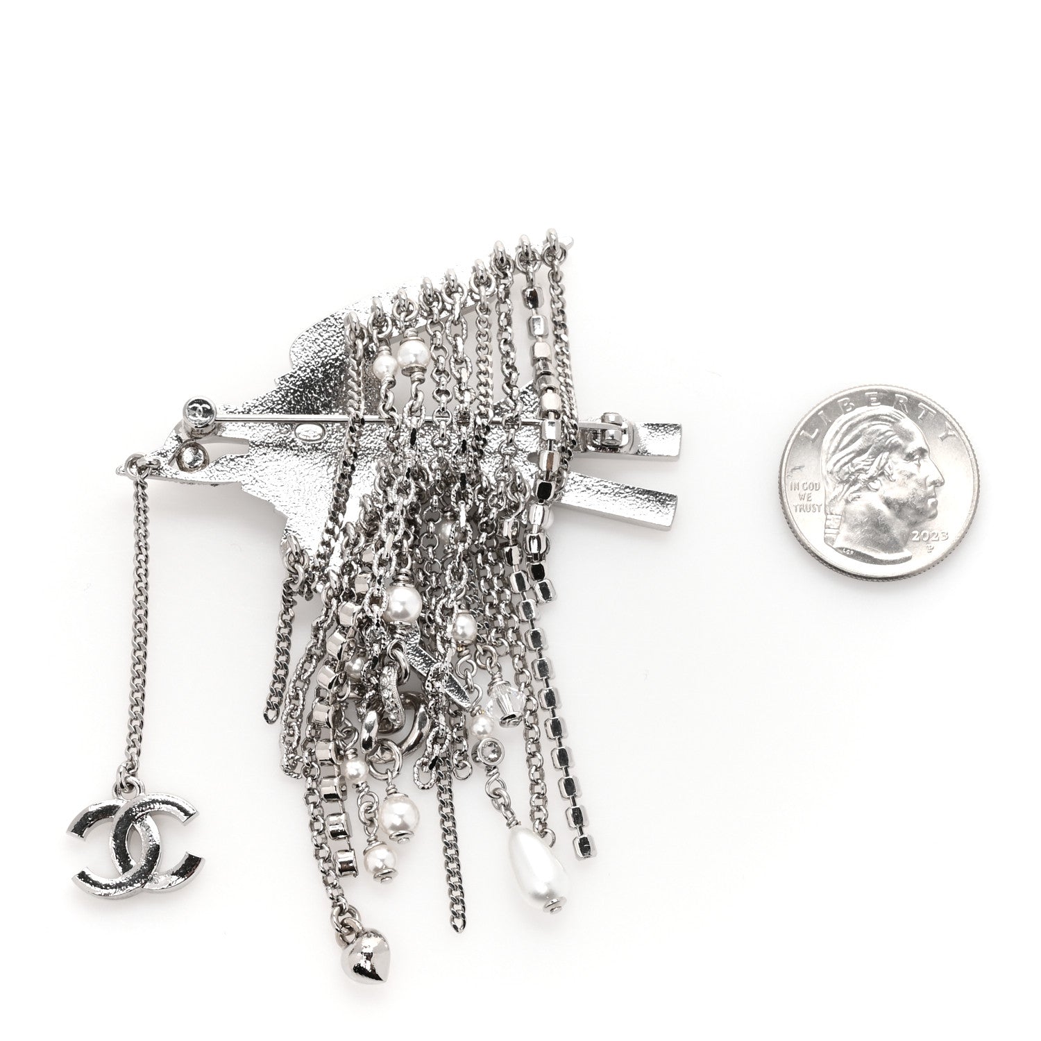 Chanel Metal Crystal Pearl CC Bird Brooch 2 of 4