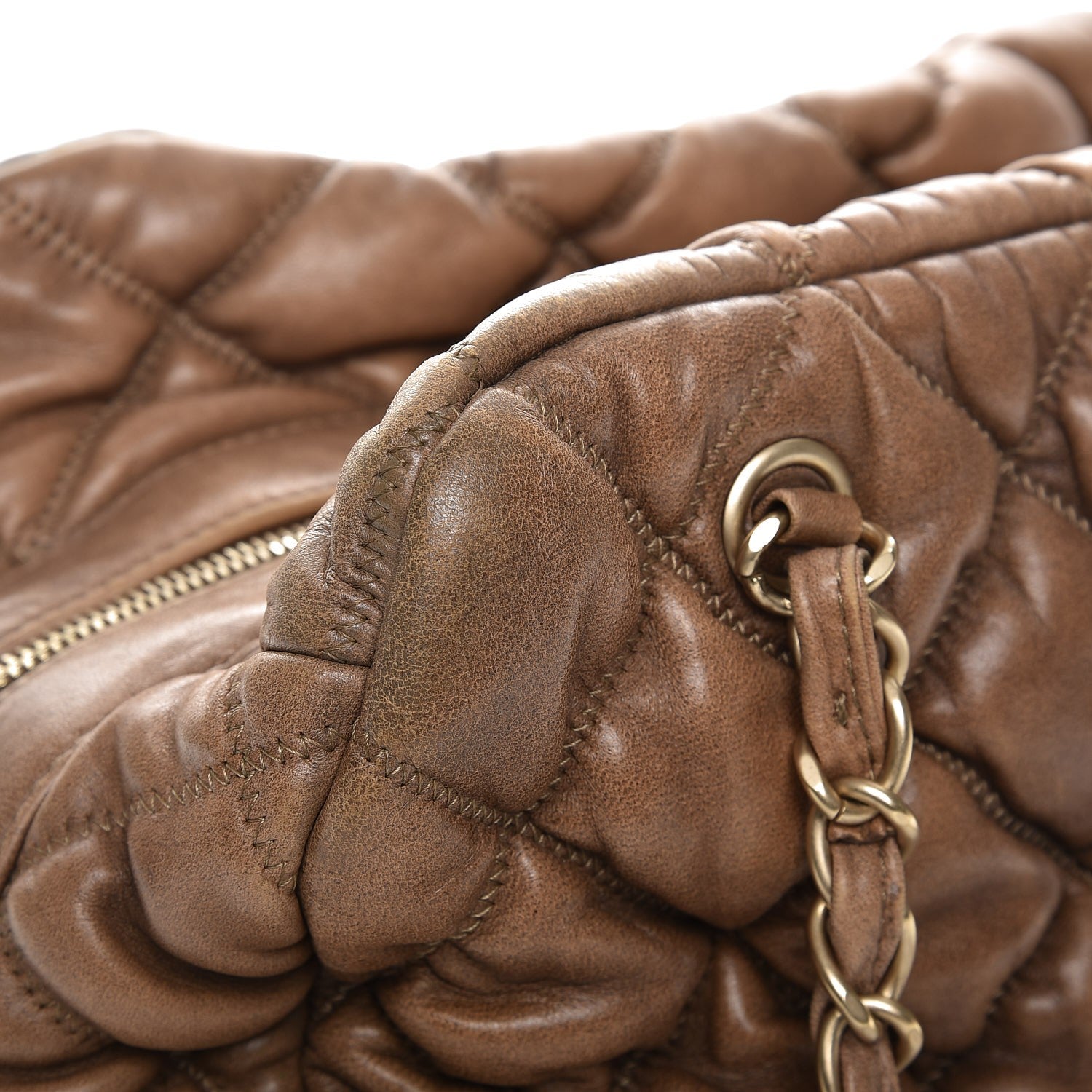 Chanel Lambskin Bubble Quilt Bowler Dark Beige 11 of 14