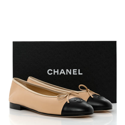 Chanel Lambskin Cap Toe Ballerina Flats 39.5 Beige Black 9 of 9