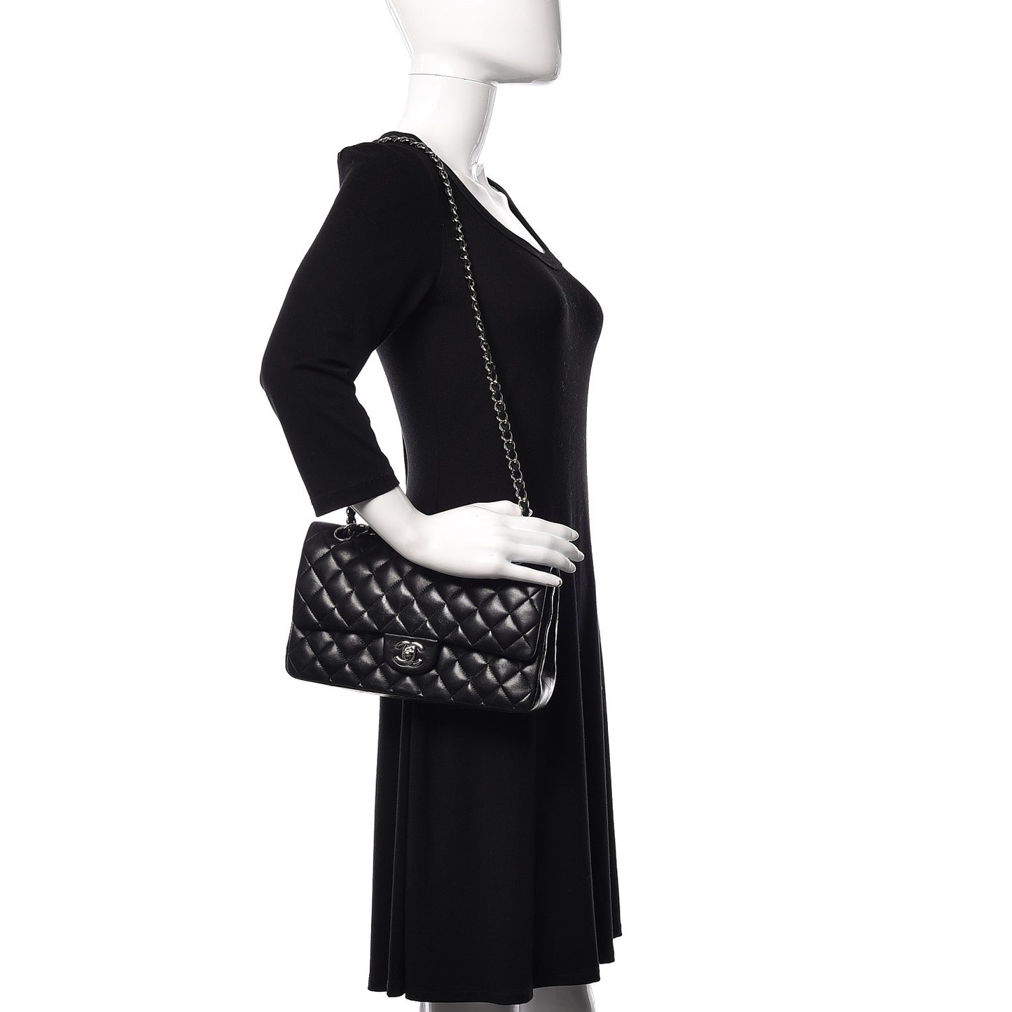 Lambskin Quilted Medium Double Flap Black